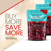 Agility Health Solutions Cranberry supplement package with promotional text, buy more save more including free shipping.