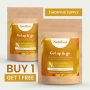 Two packages of Get up & go supplement with promotional text about buy 1 get 1 free